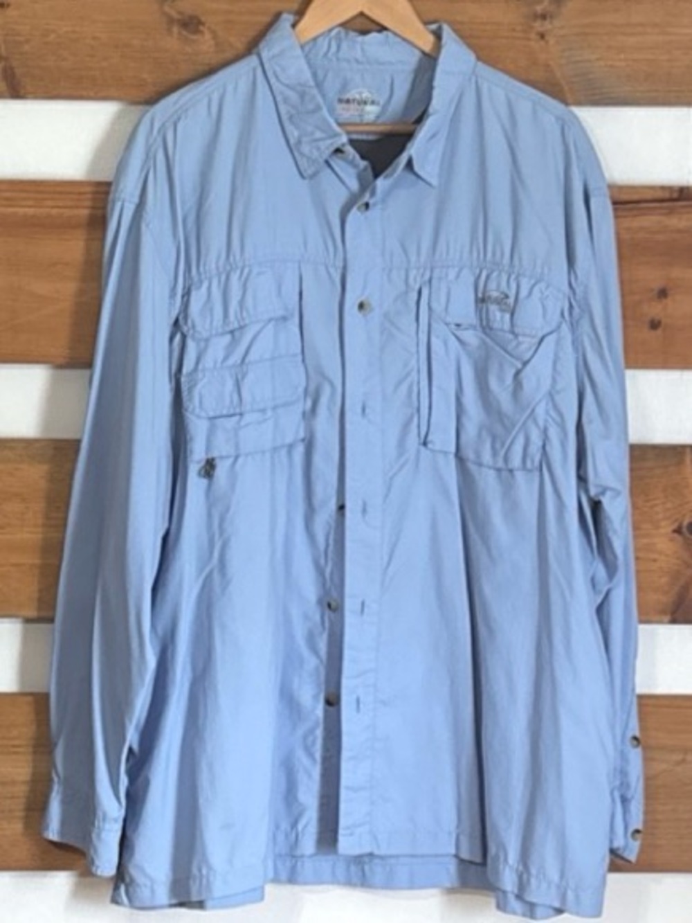 Natural Gear Vented Light Blue Long Sleeve Button Down Sports Fish Gear Size 2XL